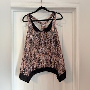BCBGeneration Patterned Racer Tank Cotton Satin Blouse Top